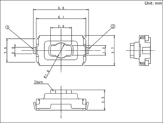 alps按鍵開關(guān)SKQYABE010參考圖紙